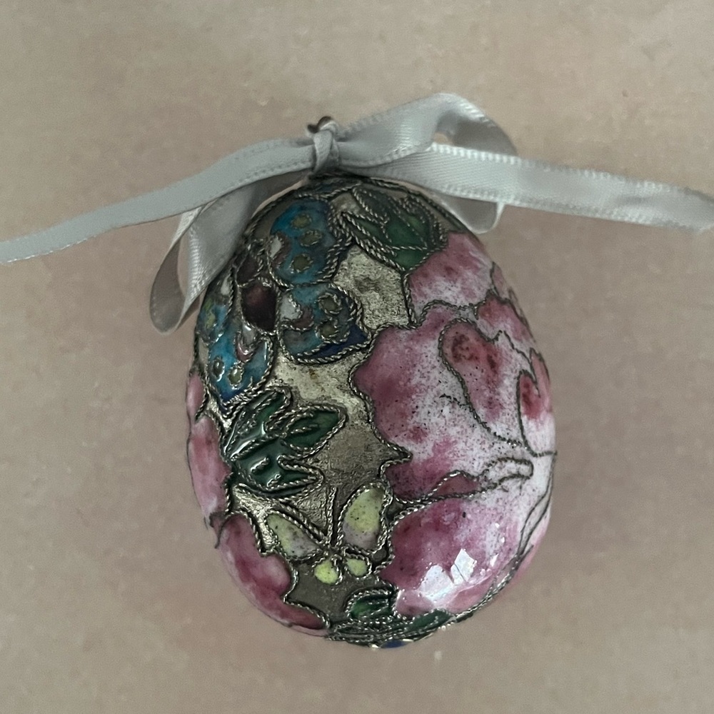 Cloisonné Enamel & Gold-Finished Multicolored Decorative Easter Egg with Stand